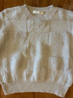 Stitch & Feather Cream Crewneck Checker Knit Sweater